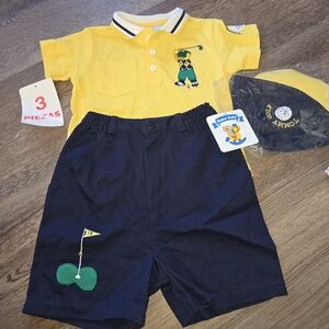 Unbranded Kids Yellow & Navy Golf-Themed Matching Set